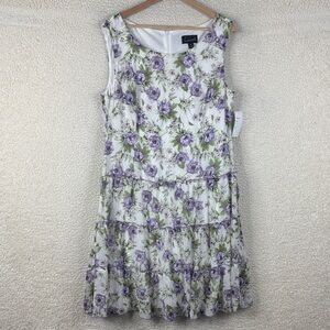 NWT Connected Apparel Womens Purple Floral Print Crew Neck Tank Dress Size 12